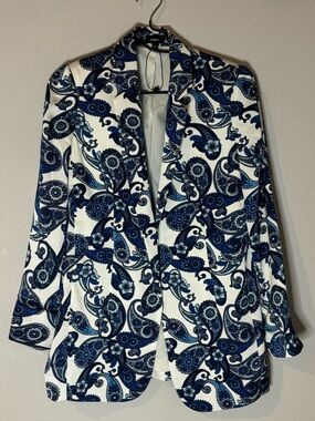 Womens Blue Paisley Blazer Jacket - Express size-Small